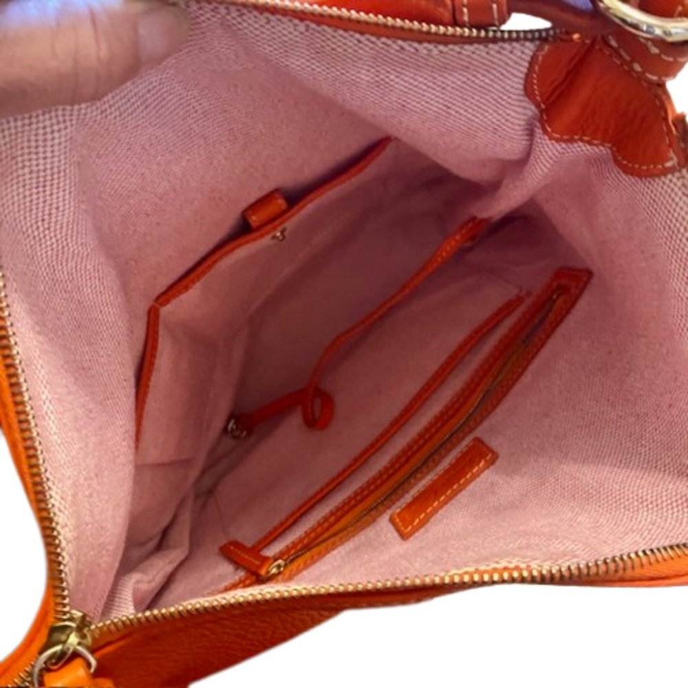 Dooney & Bourke Dillen Medium Two Pocket  Orange Pebbled Leather Shoulder Bag - Picture 4 of 8